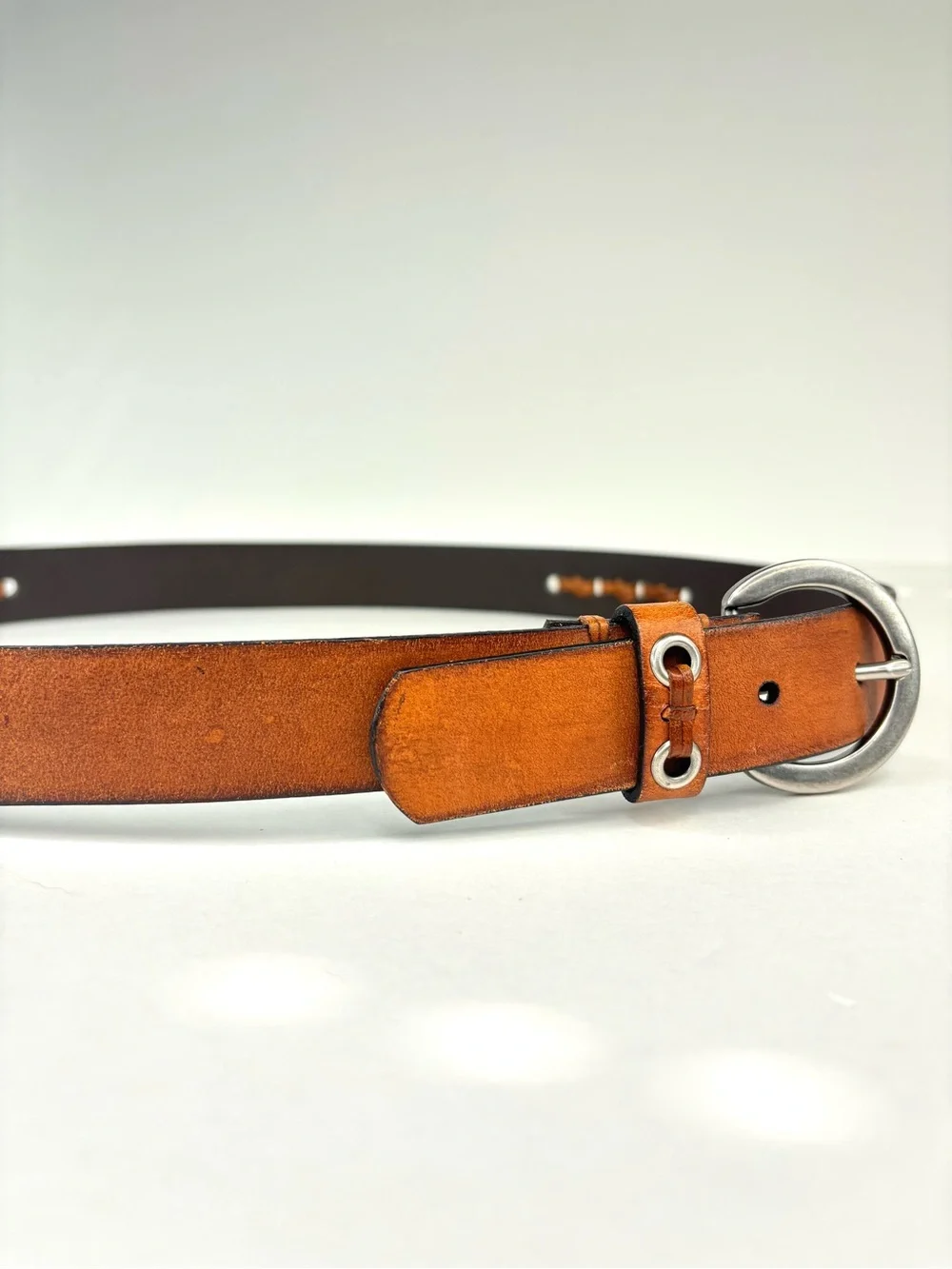ROLFS Rustic Tan‎ Woven Leather Boho Western Belt Silver Grommets Ring Buckle LG